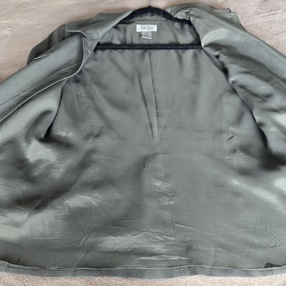 Women's Vintage100% Silk Blazer Army Green Size 12P Pockets Preppy Collared - Picture 11 of 13
